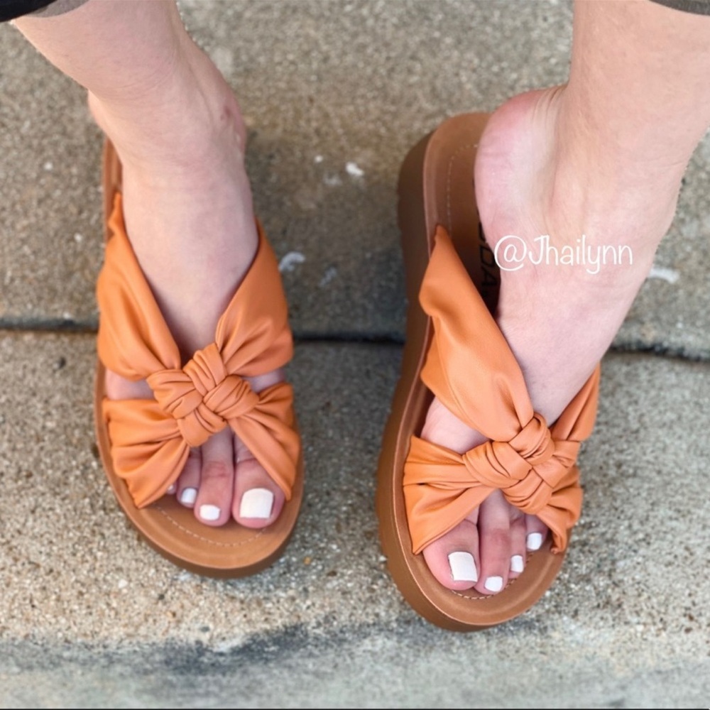 Vegan leather knot slip on sandals